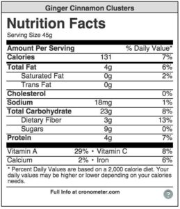 nutrition facts clusters breakfast cereal