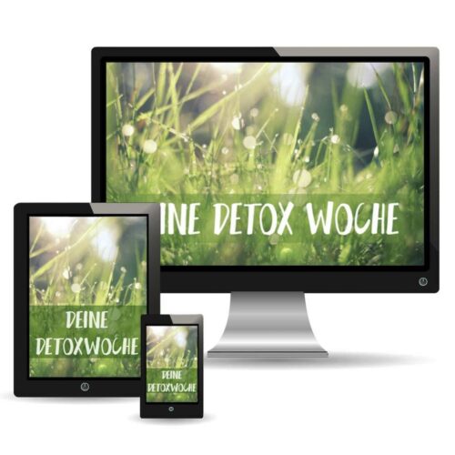 Deine Detox Woche – Smoothie Challenge – Online Kurs Programm – Saftkur – Saftfasten – Rohtopia Smoothiechallenge mit Obst und Gemüse vegan – Laptop Smartphone Tablet